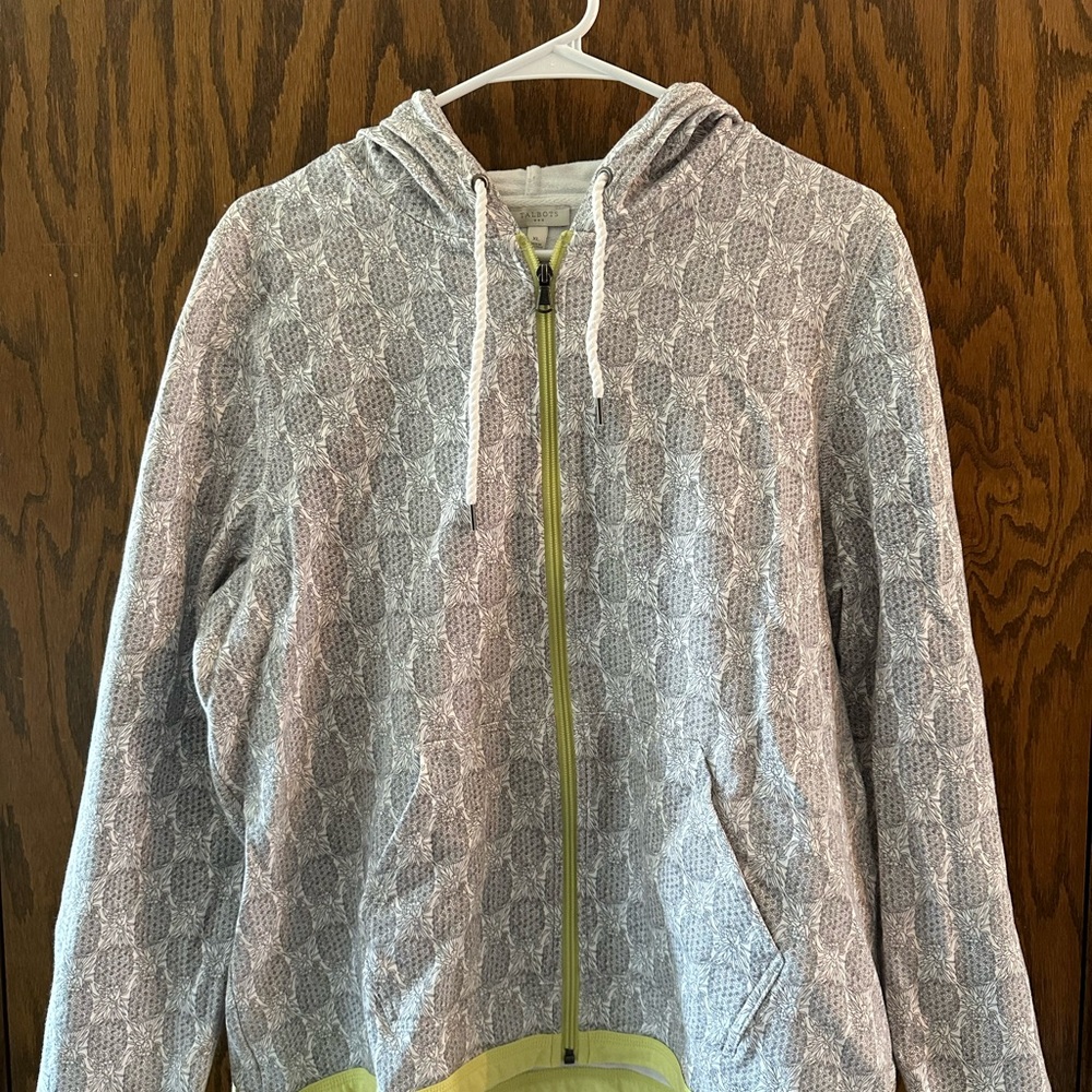 Talbots Quilted Light Gray Zip Hoodie with Yellow Trim